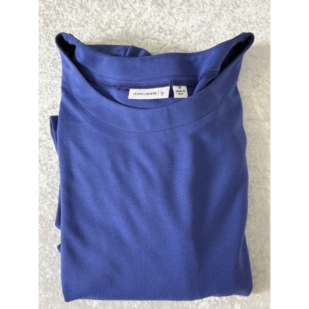 Susan Graver Everyday Liquid Knit Blue Short Sleeve Midi Dress Plus Size 3X - Picture 9 of 9